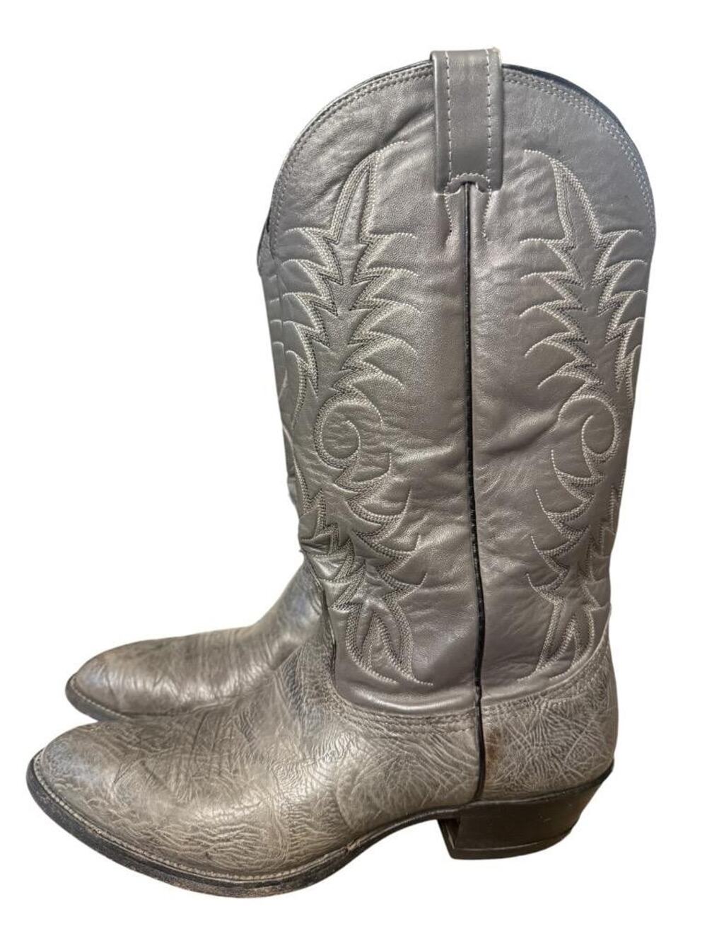 Vintage Nocona Gray Leather Western Cowboy Boot Brown Men size 9 D